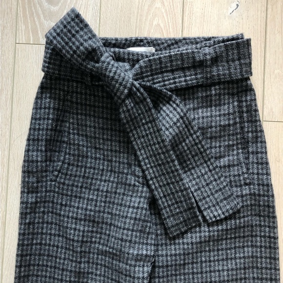 Aritzia Wilfred Front Tie Plaid Wool Cashmere Blend Pants in Charcoal Grey - Picture 2 of 13